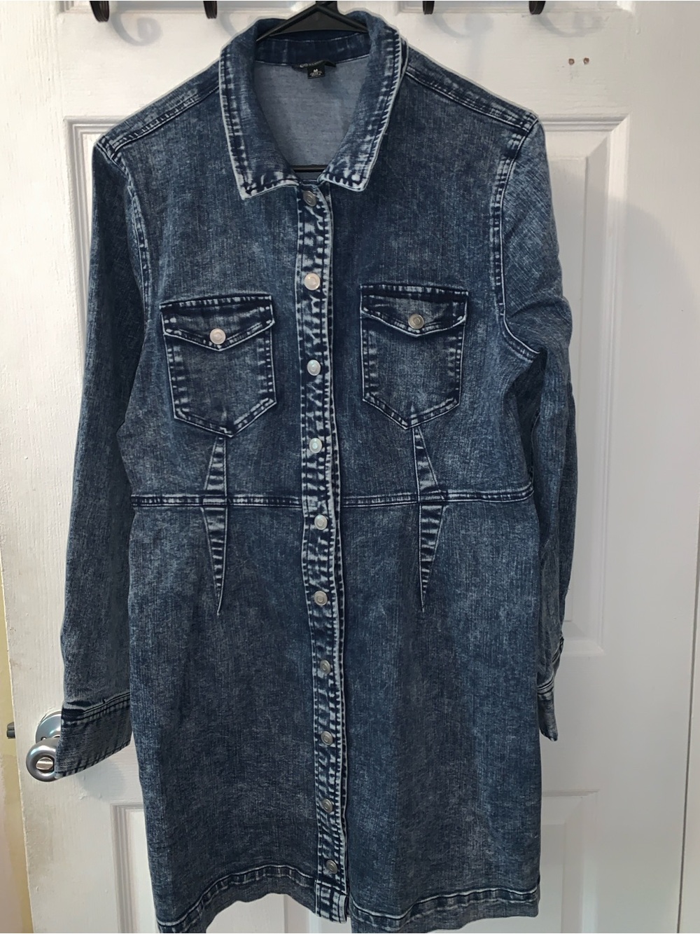 Versona Distressed Dark Blue Denim Shirt Dress